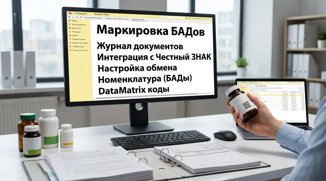 Маркировка БАДов в 1С: настройка Честный ЗНАК и работа с новыми требованиями 2026 года