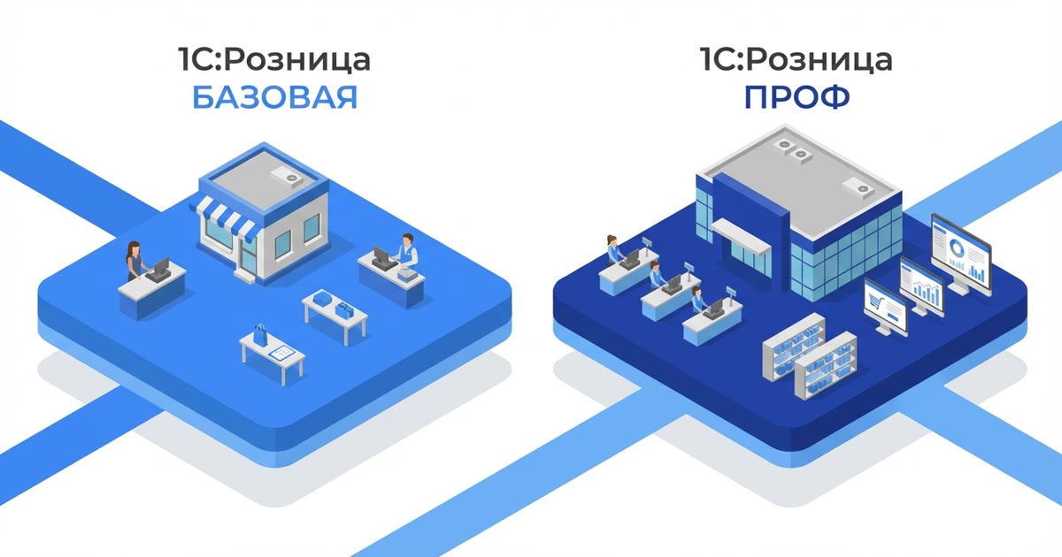 1С:Розница БАЗОВАЯ vs ПРОФ — что выбрать для магазина