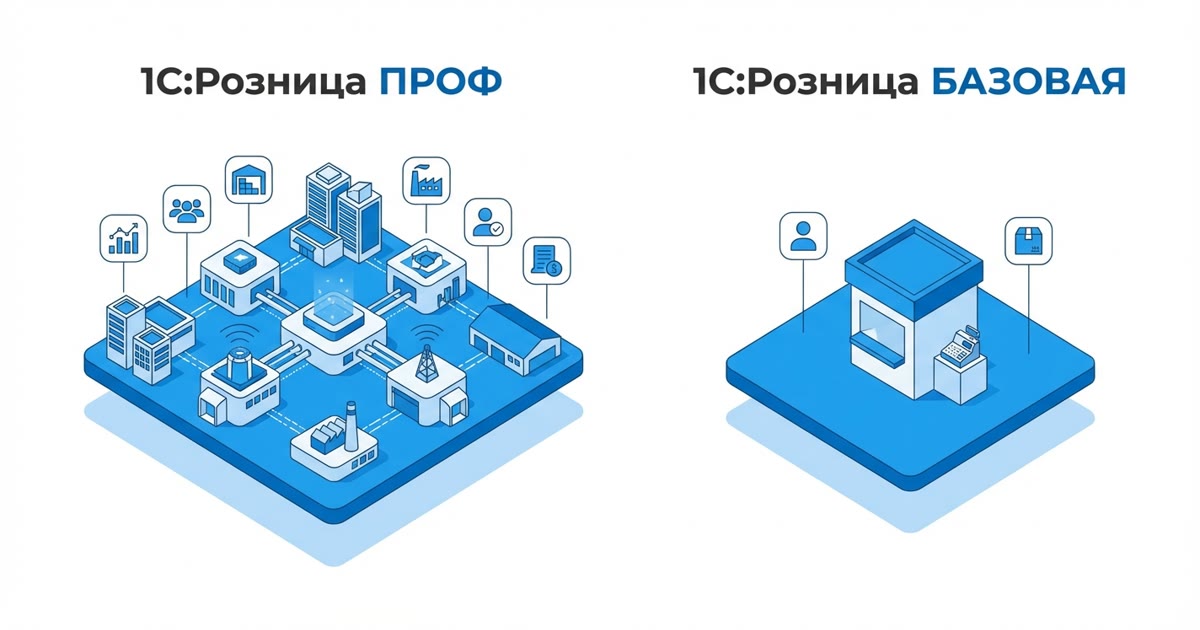 1С:Розница ПРОФ vs БАЗОВАЯ — сравнение для магазина