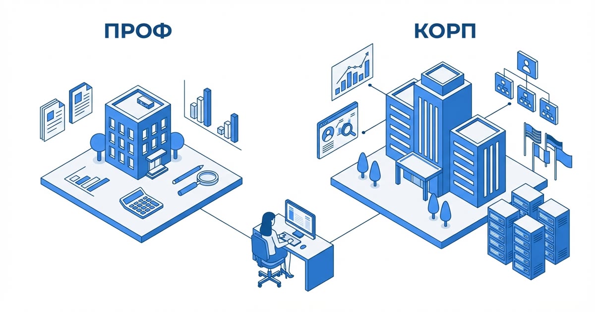 1С:ЗУП ПРОФ vs КОРП — сравнение для кадровика